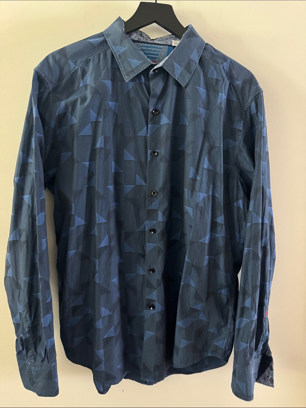Robert Graham Navy Blue Geometric Print Dress Shirt